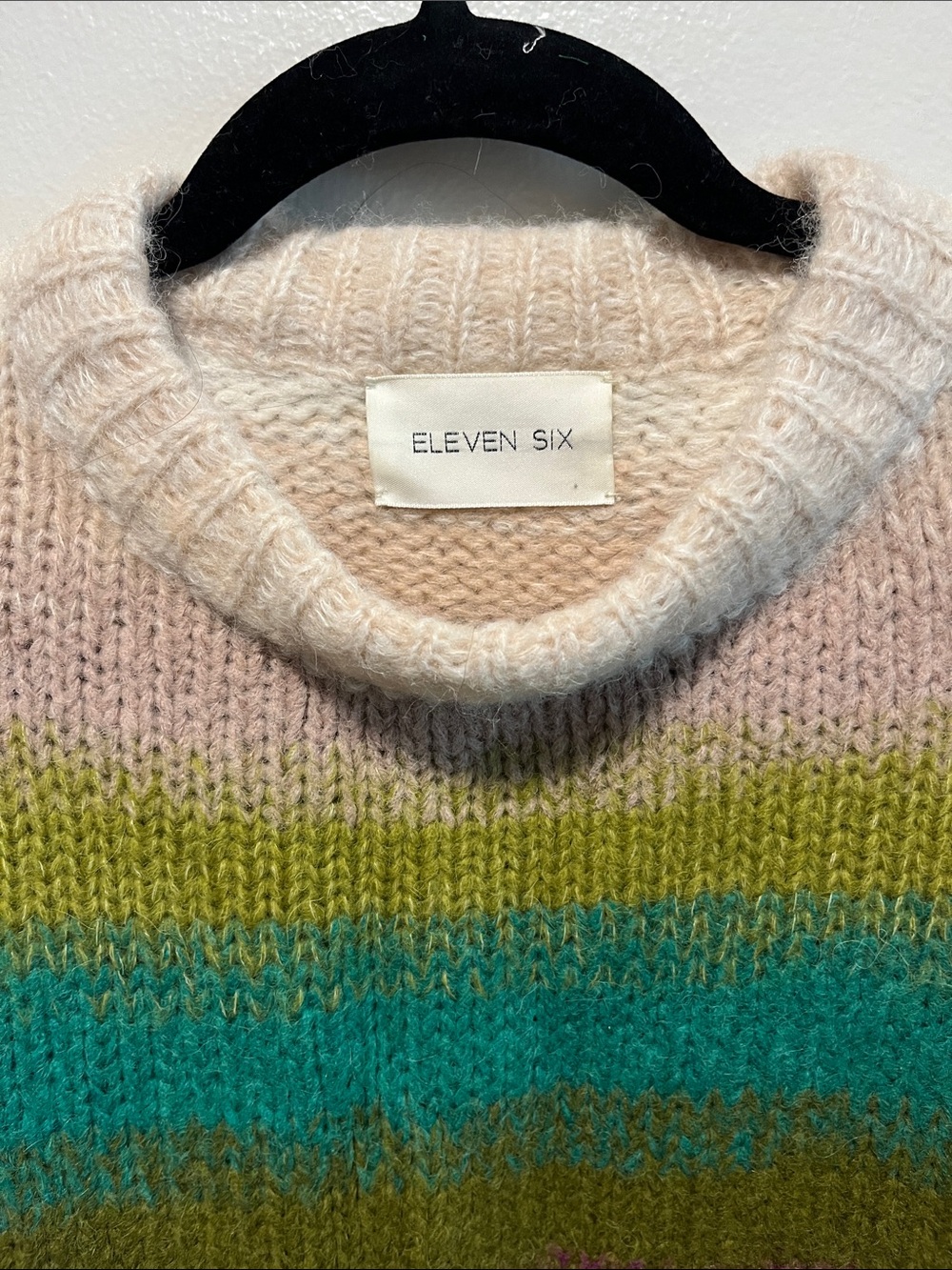 ELEVEN SIX Laila Multicolor Rainbow Striped Alpaca Sweater, Size S - Picture 7 of 11